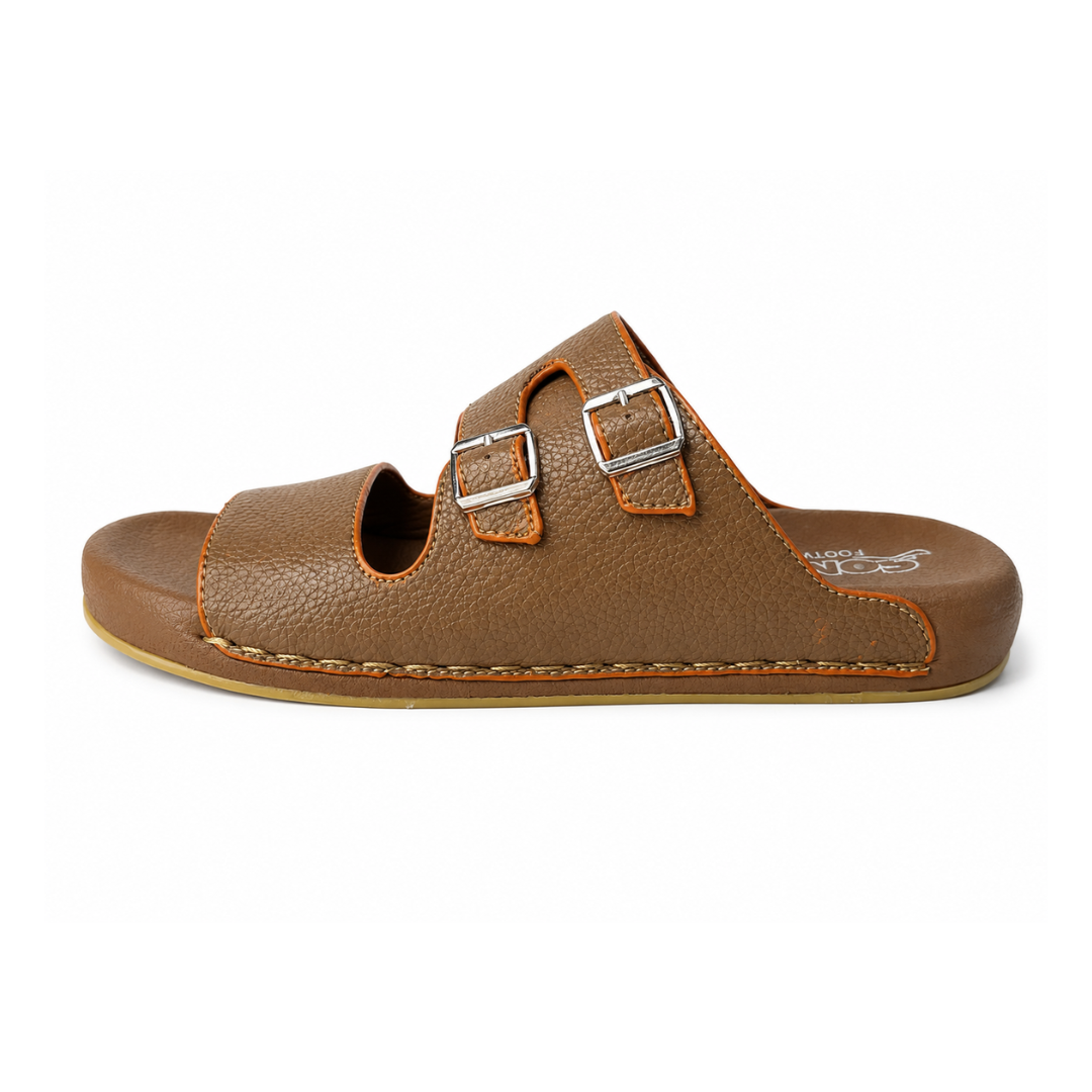 Men's Premium Double Buckle Comfort Slide Sandals – Brown