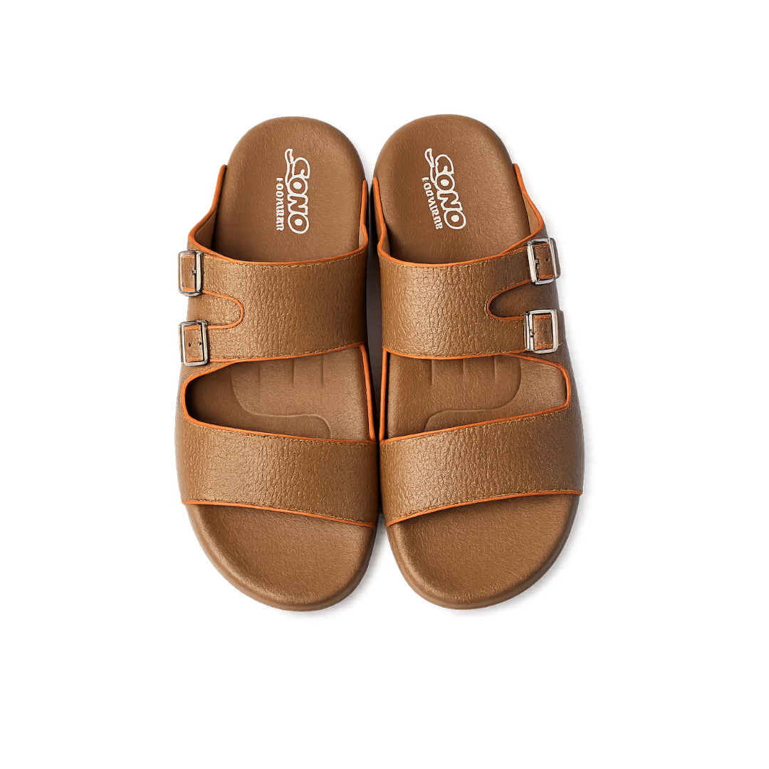 Men's Premium Double Buckle Comfort Slide Sandals – Brown
