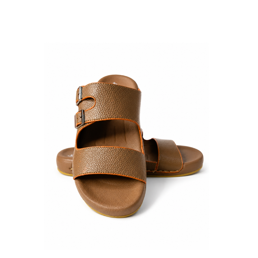 Men's Premium Double Buckle Comfort Slide Sandals – Brown