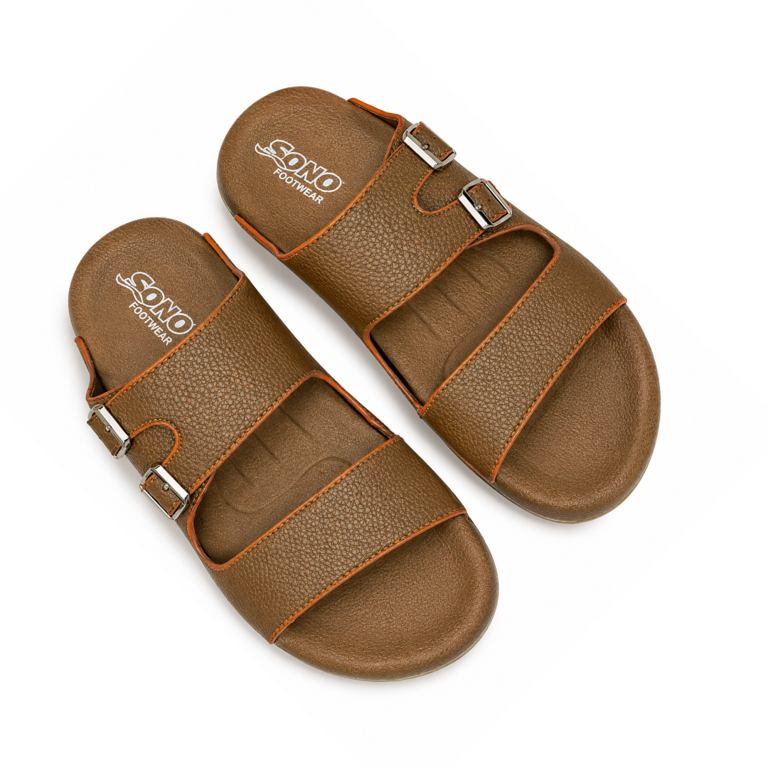 Men's Premium Double Buckle Comfort Slide Sandals – Brown
