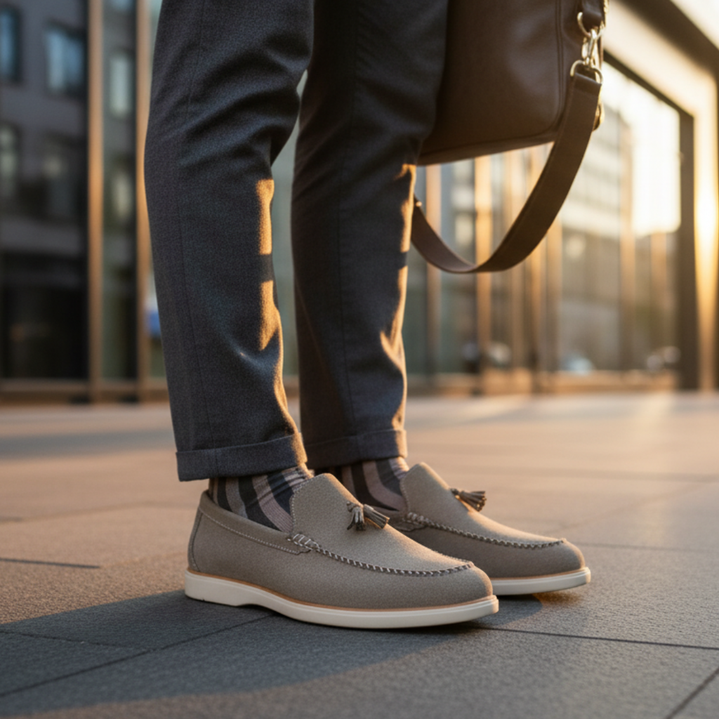 Beige Suede Tassel Loafers
