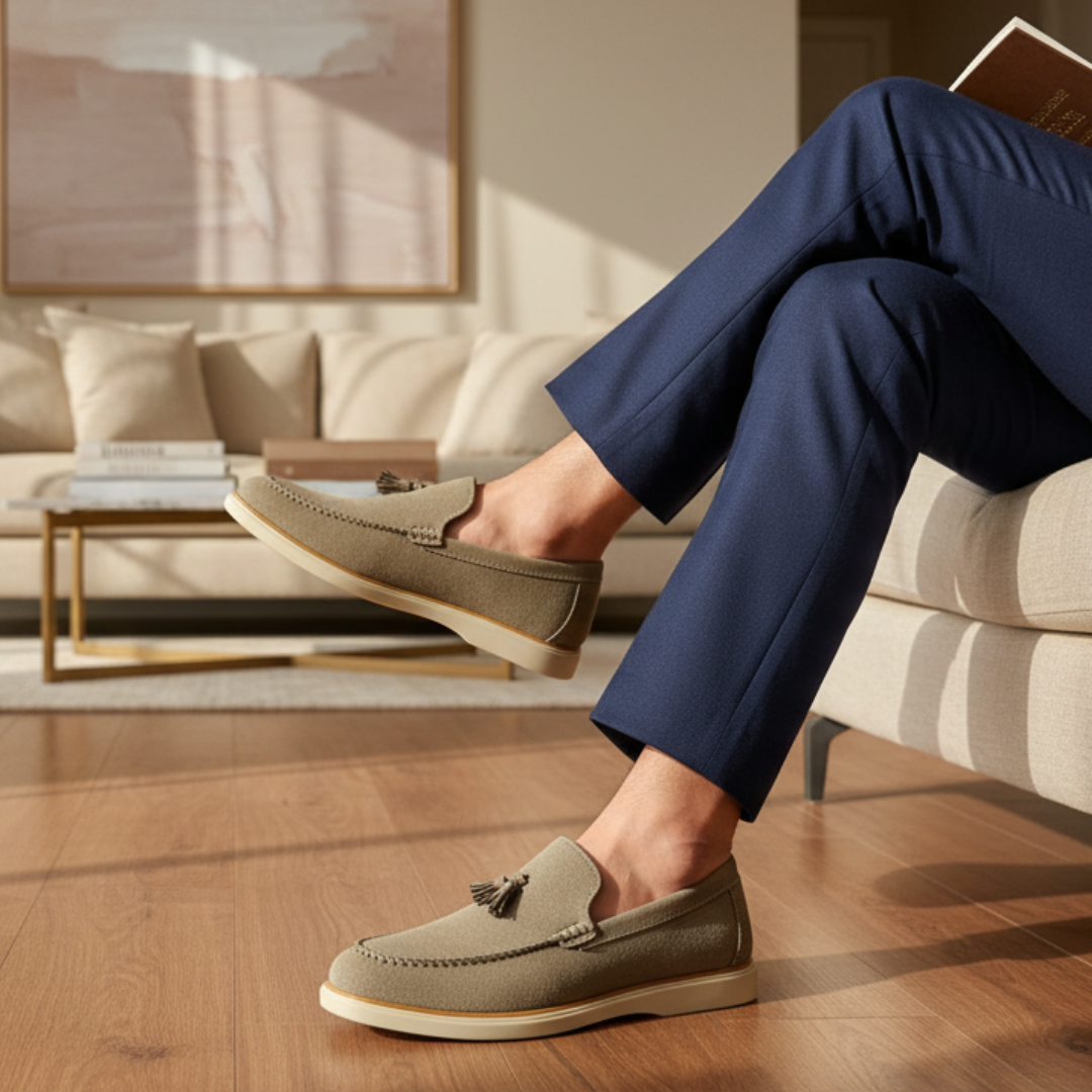 Beige Suede Tassel Loafers