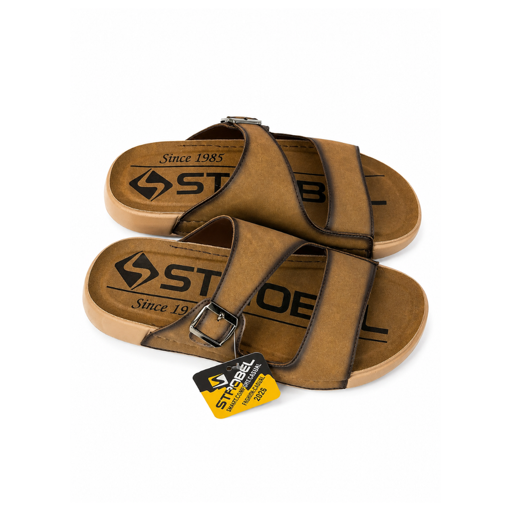 Men's Premium Single Buckle Comfort Slide Sandals – Brown