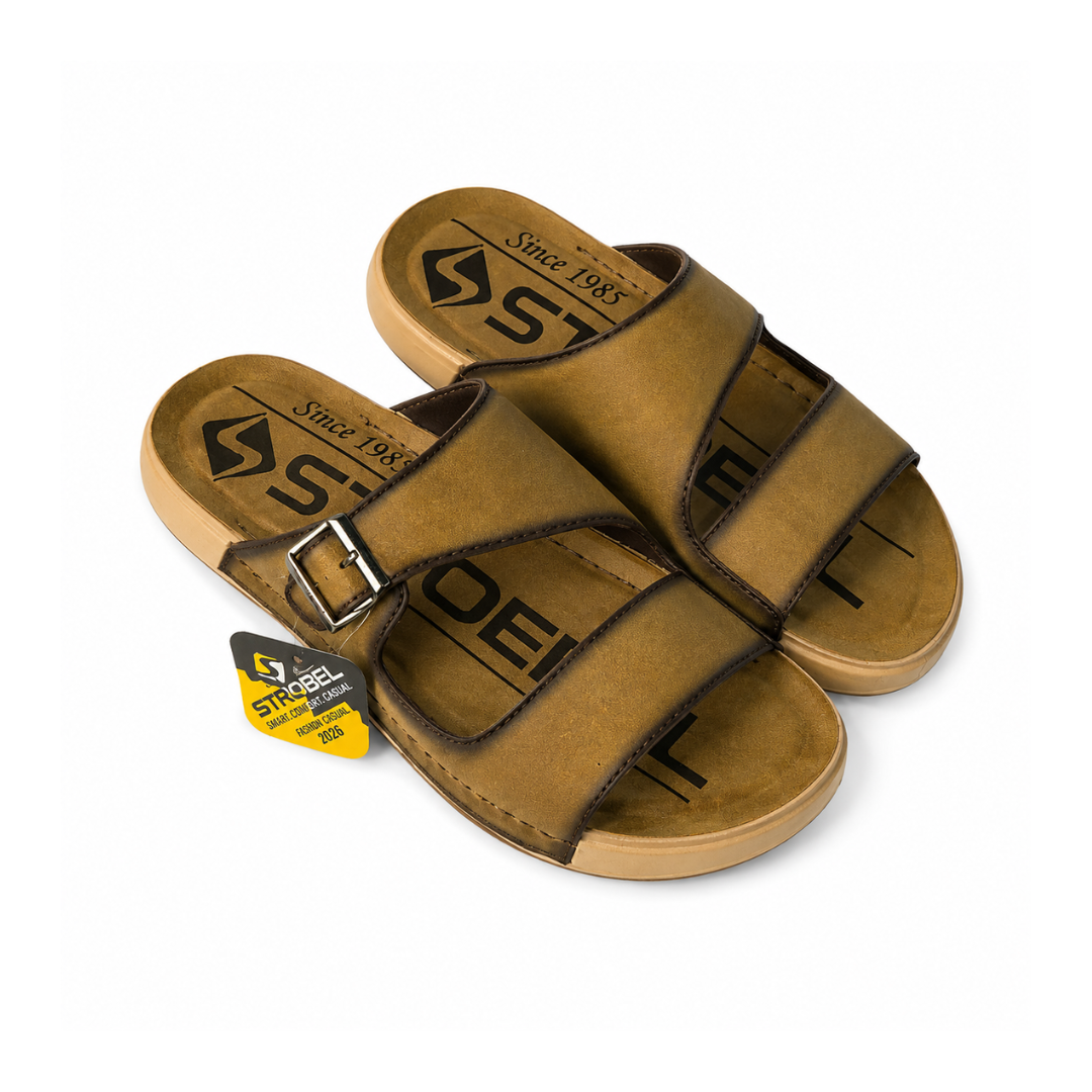 Men's Premium Single Buckle Comfort Slide Sandals – Brown