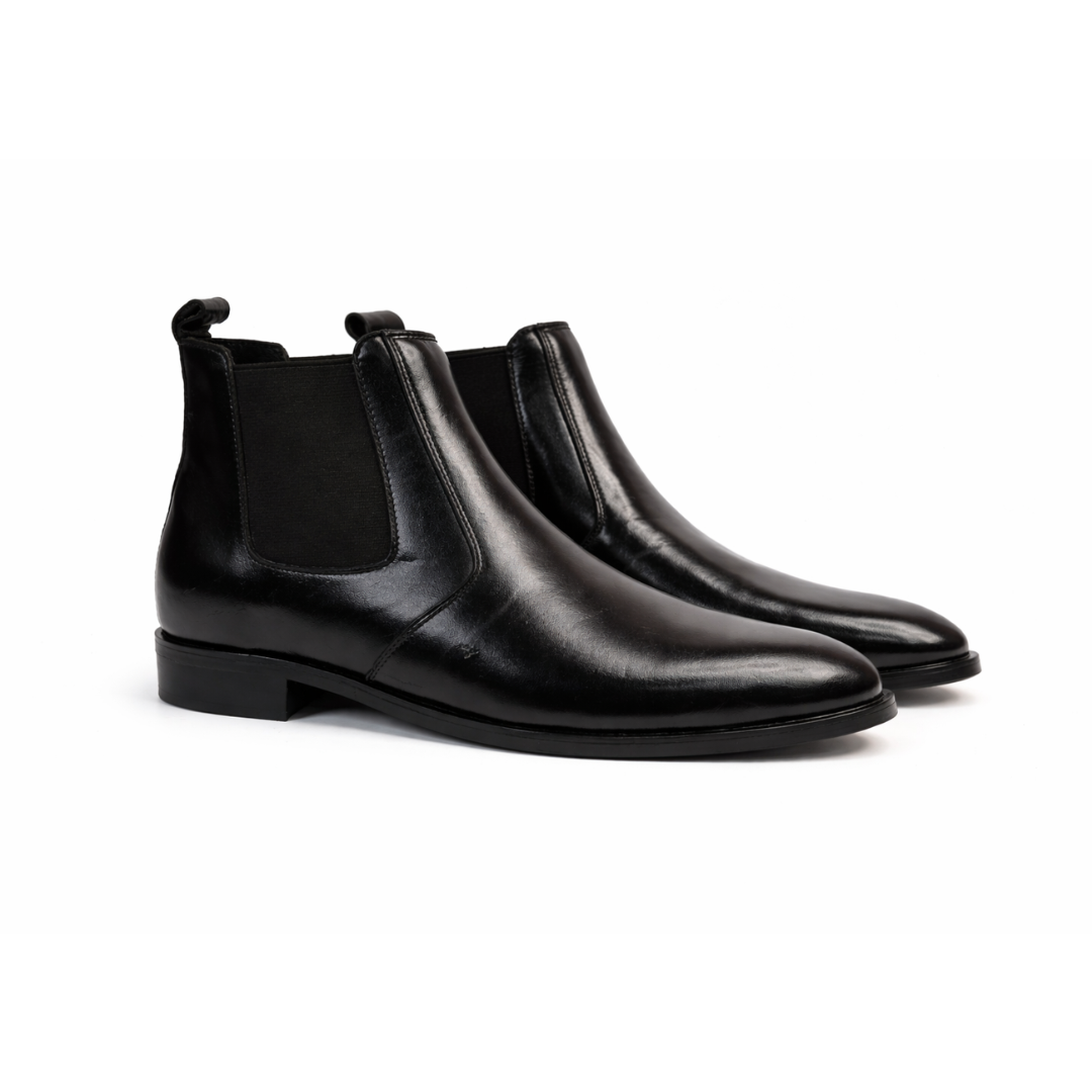 Black Pure Leather Chelsea Shoes for Modern Style