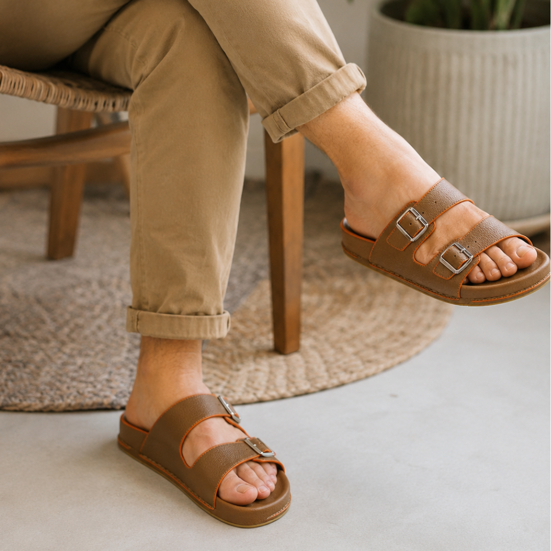 MEDICATED SLIPPERS CROSS STRAP –  BROWN