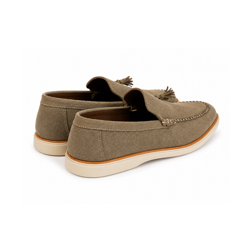 Beige Suede Tassel Loafers