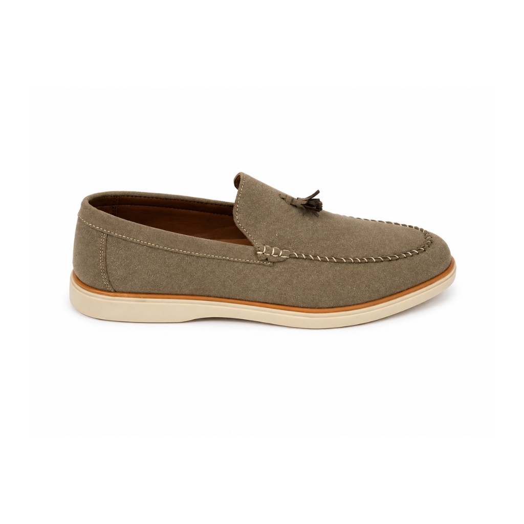 Beige Suede Tassel Loafers