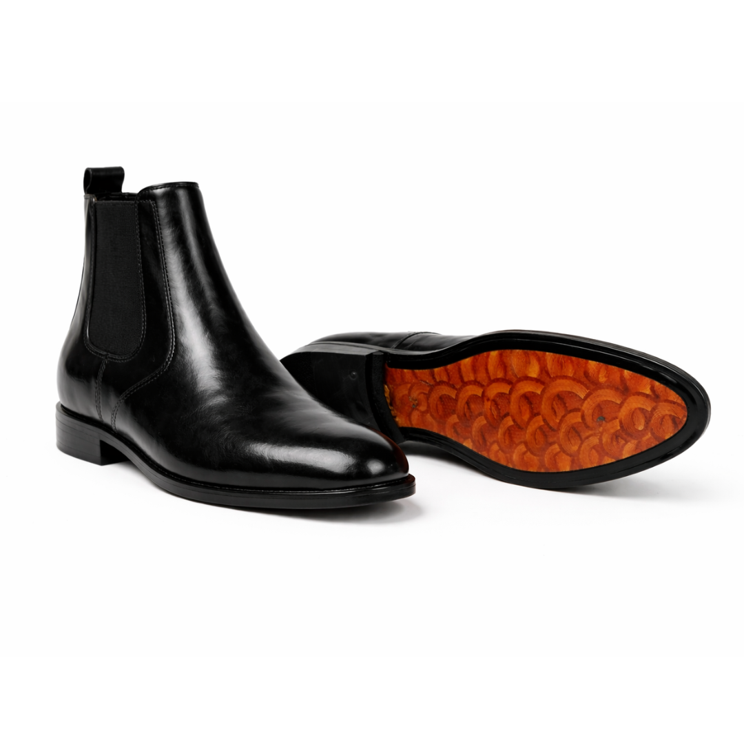 Black Pure Leather Chelsea Shoes for Modern Style