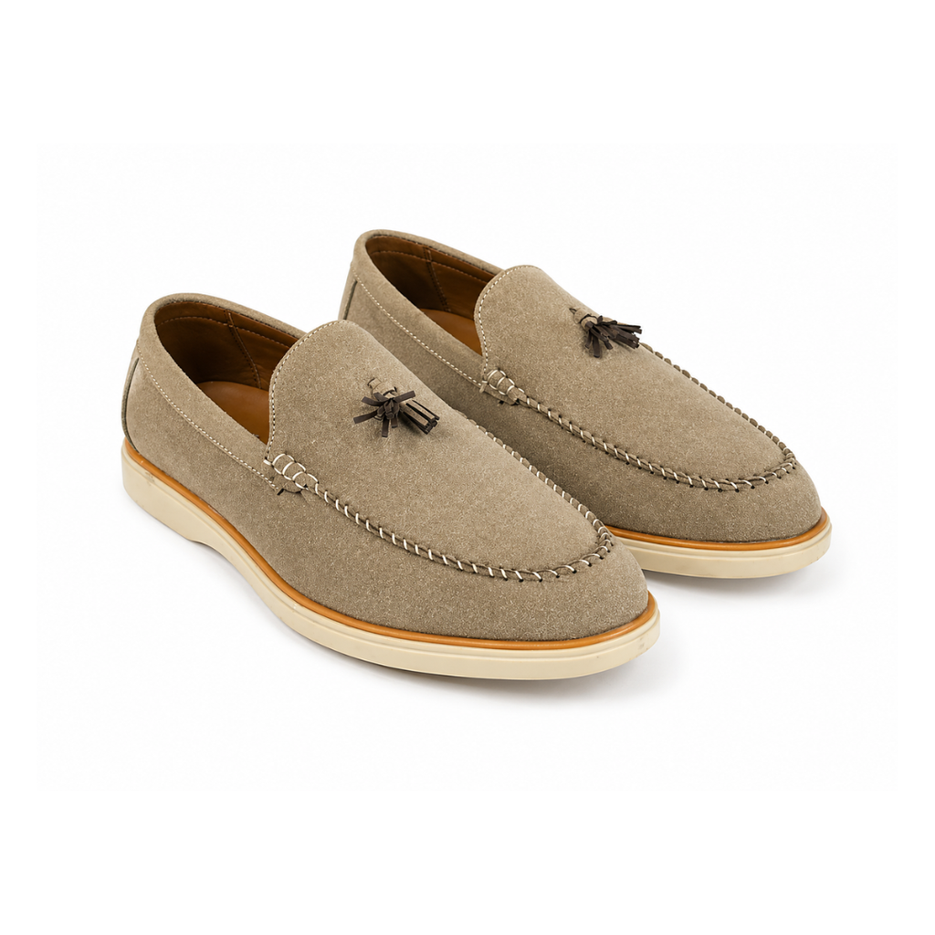 Beige Suede Tassel Loafers