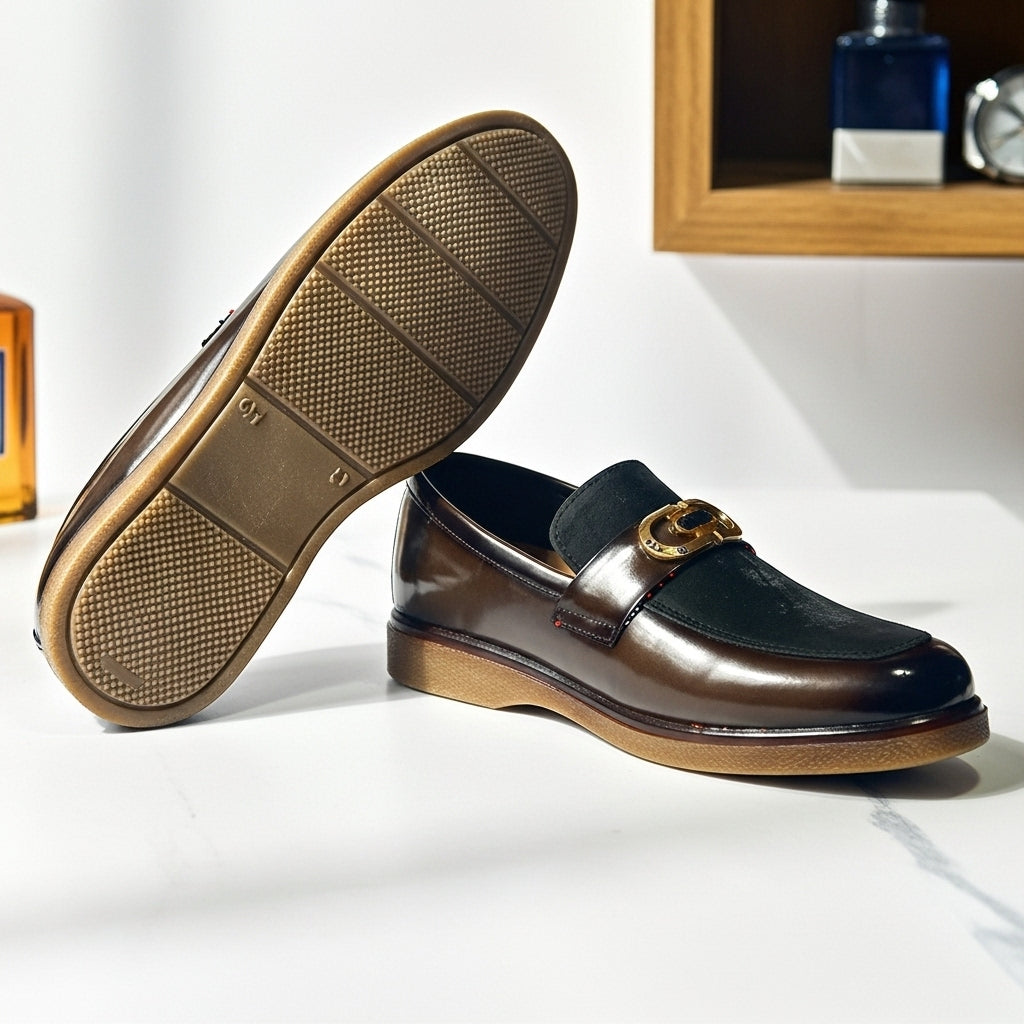 Shaded Brown With Suade Pattern leather Loafer