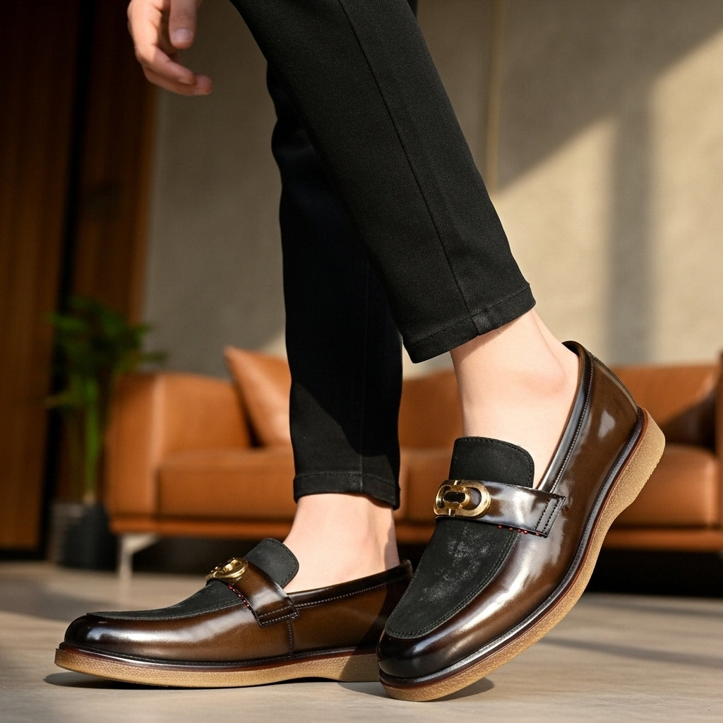 Shaded Brown With Suade Pattern leather Loafer