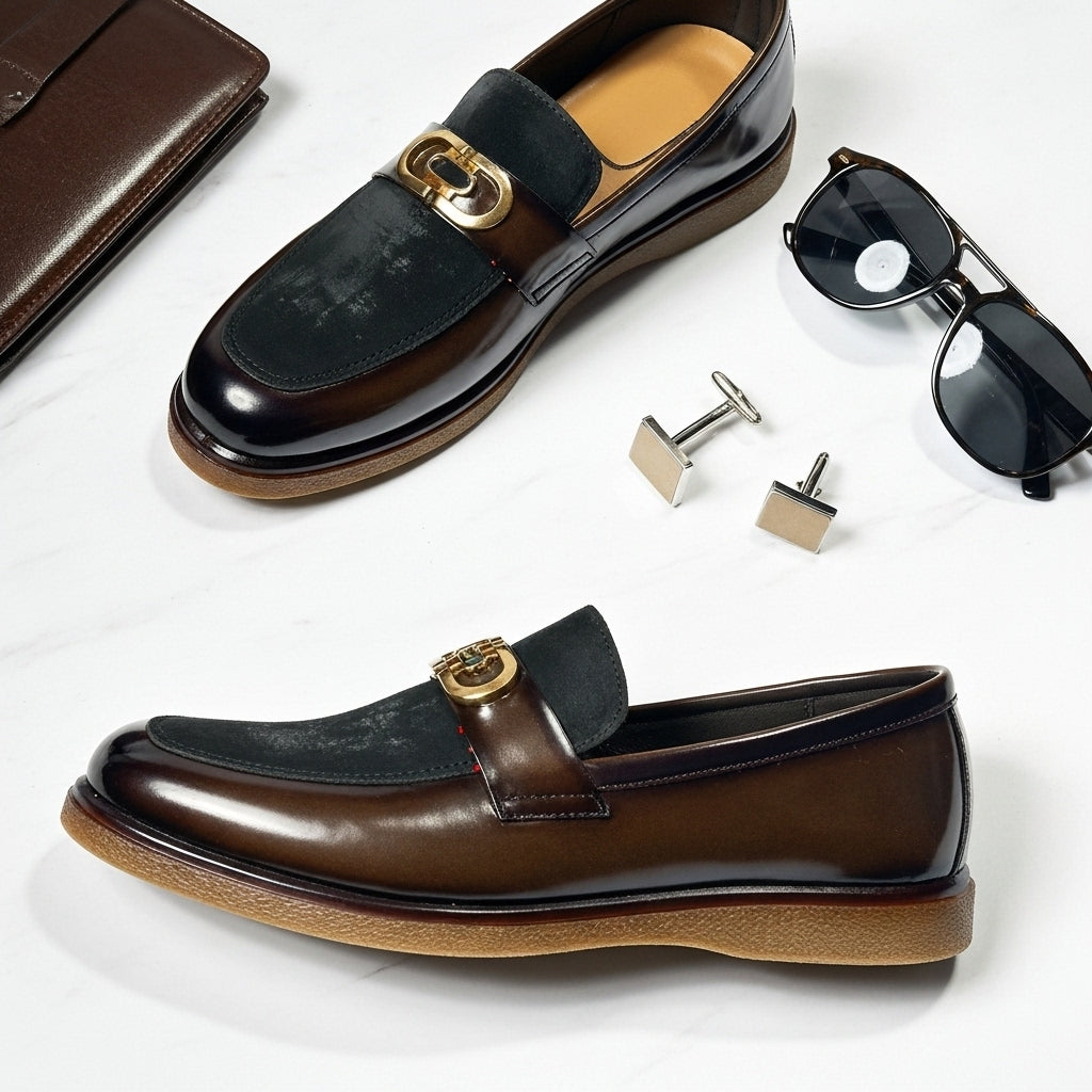 Shaded Brown With Suade Pattern leather Loafer