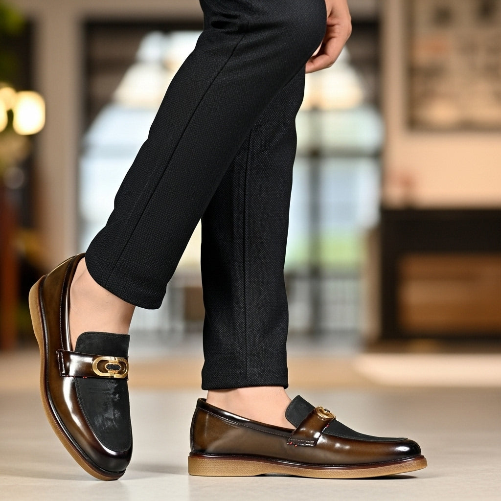 Shaded Brown With Suade Pattern leather Loafer